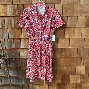 NWT 1901 Women Red & Blue Floral Shirt Dress Fit & Flare in Women's X-Large